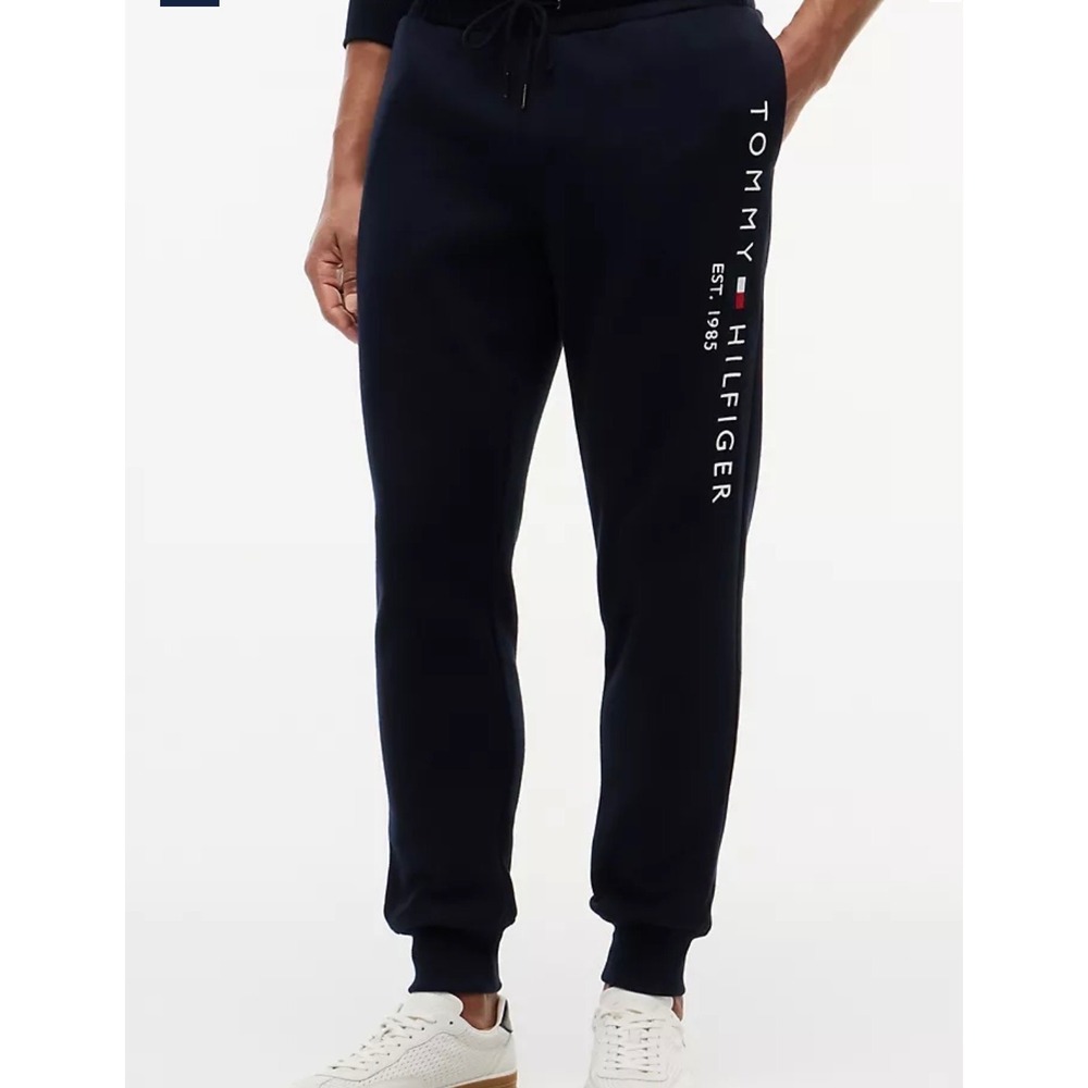 Tommy Hilfiger Mens Navy Blue Logo Jogger Sweatpants Size Large Fleece‎ Lined